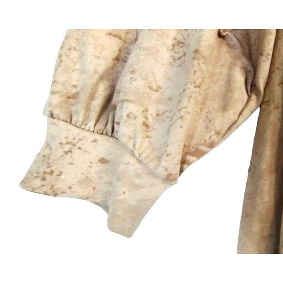 Top Women's 1X Stone Wash Pink Tan Gathered Long Sleeve Sweatshirt Lightweight - Picture 5 of 8